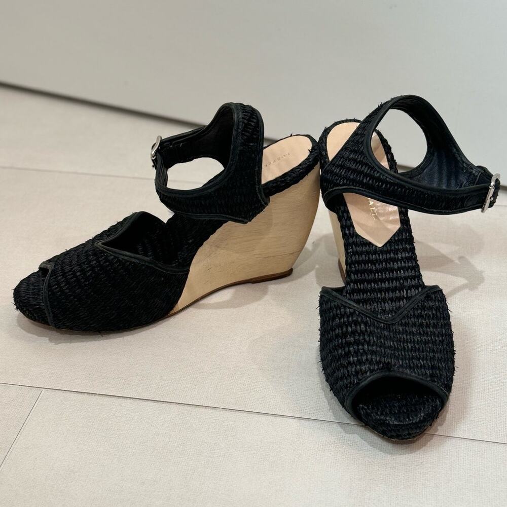 Loeffler Randall Valentine Wedges Black Woven Open Toe Sandals | Black Size 10